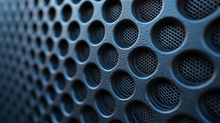 Macro view of cutaway carbon cartridge showing activated charcoal layers and mesh filter. 