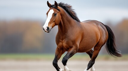 Fototapeta premium Majestic Stallion Galloping Across an Open Field, Symbolizing Freedom and Natural Beauty in Motion