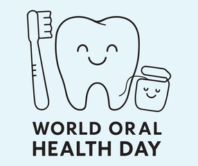 World Oral Health Day with cute tooth brush and dental floss
