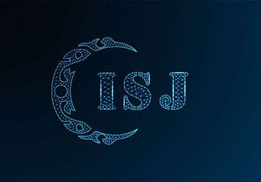 Low poly letter logo ISJ design. ISJ letter logo low poly vector design on blue color gradient background. ISJ logo low poly design