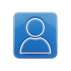 Glossy blue rounded square icon with outline of a person silhouette user profile