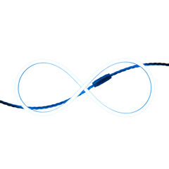 Glowing blue infinity symbol formed by neon light tube on black background blue light