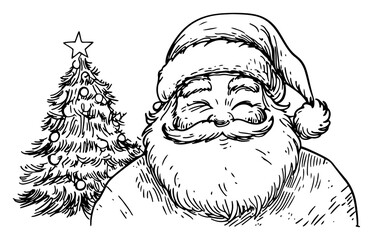 Smiling Santa Claus With Christmas Tree Hand Drawn Holiday Vector Sketch