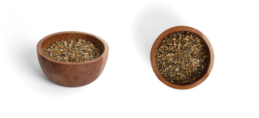 set of Various herbal tea with fermented fruits, flowers, hibiscus, roseships, on white background.