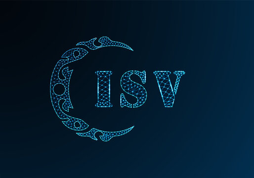 Low poly letter logo ISV design. ISV letter logo low poly vector design on blue color gradient background. ISV logo low poly design