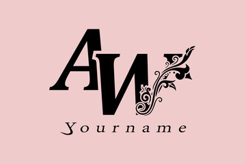 This is a logo of the letters AW and flowers suitable for use in logo designs for beauty equipment companies, make-up, bridal wear, make-up artists, facial care, decoration, stickers, salons, wedding 