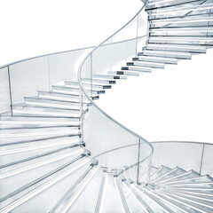 Modern white spiral staircase with integrated L E D lighting against a black background LED lighting