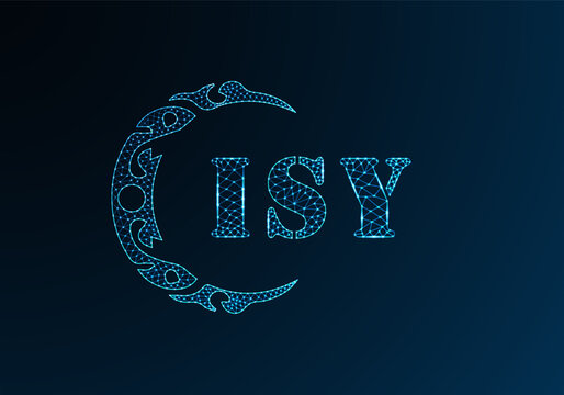 Low poly letter logo ISY design. ISY letter logo low poly vector design on blue color gradient background. ISY logo low poly design