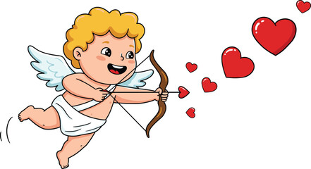 PrintCartoon Cupid with bow and arrow, flying love character, Valentine’s Day illustration, romantic heart design, cheerful vector art, white background