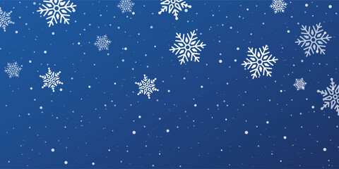 Snow Dark Blue background. Christmas snowy winter design. White falling snowflakes, abstract landscape. Cold weather effect. Magic nature fantasy snowfall texture decoration. Vector illustration
