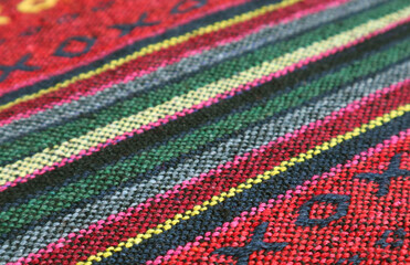 Closeup of Diagonal Colorful Thai Northern Region's Textile