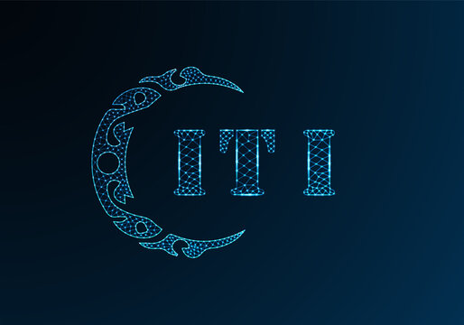 Low poly letter logo ITI design. ITI letter logo low poly vector design on blue color gradient background. ITI logo low poly design