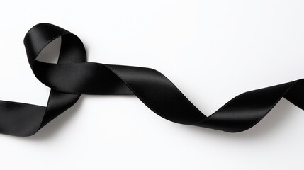 Black ribbon isolated on white background, rest in peace concept and mourning