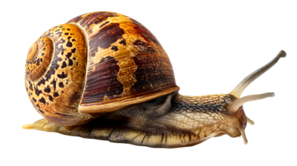 Detailed close-up of a garden snail crawling forward