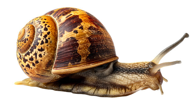 Detailed close-up of a garden snail crawling forward