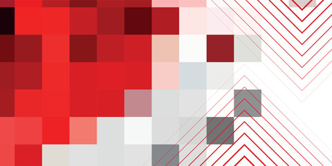 Abstract geometric background with a red pixelated mosaic and thin chevron line patterns.