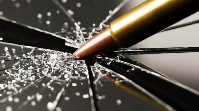 Breaking Point: Bullet Shattering Glass in Slow Motion with Fragment Explosion Animation