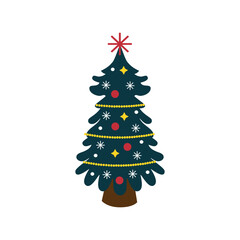 Abstract drawing of a festive decorated Christmas tree on a white background - Vector illustration