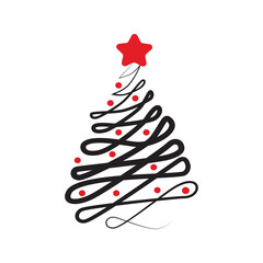 Abstract drawing of a Christmas tree on a white background - Vector illustration