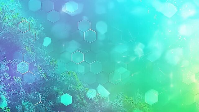 A vibrant, colorful digital image with gradients, bokeh and hexagonal shapes
