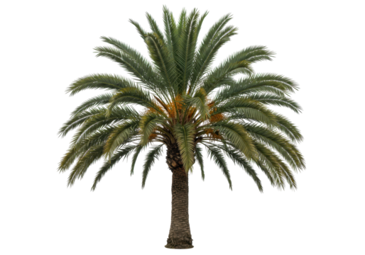 Isolated tropical date palm tree, lush green leaves, tropical island vacation vibes, summer mood