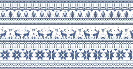 Christmas light panoramic background with drawings of deer and patterns of the holiday - Vector illustration