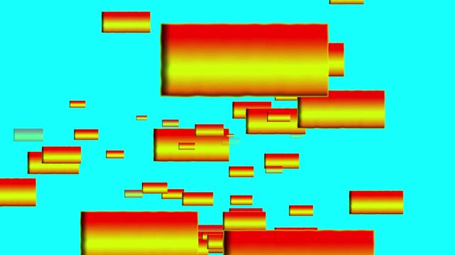 Abstract yellow and red 3D blocks floating over bright cyan background