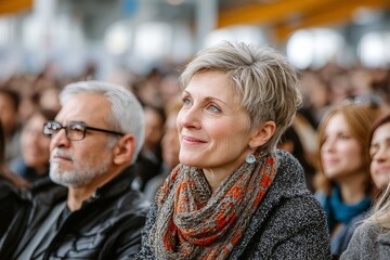 Obraz premium Engaged Audience Participating in a Diverse Cultural Celebration with Thoughtful Expressions and Joy