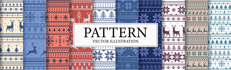 Set 10 pcs colorful christmas background patterns - Vector illustration