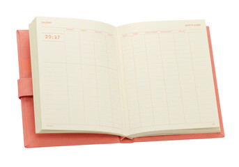 Isolated planner with open pages for writing, business organizer concept, reminder, notebook