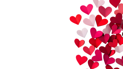 Red and pink paper hearts on a transparent background PNG