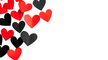 Black and red paper hearts on a transparent background PNG
