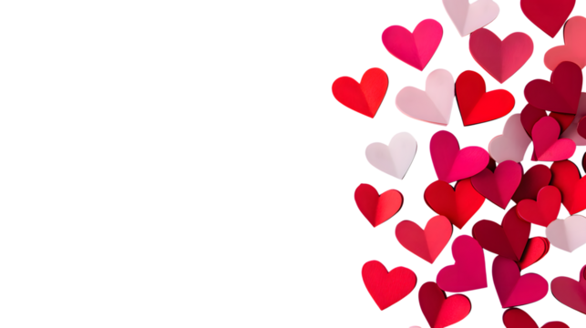 Red and pink paper hearts on a transparent background PNG