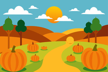 pumpkin patch scene vector background
