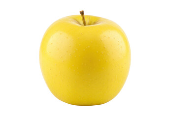 Isolated Golden Delicious apple, vibrant yellow fruit with stem, healthy eating and snack