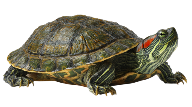 Red Eared Slider Turtle Isolated on White Background