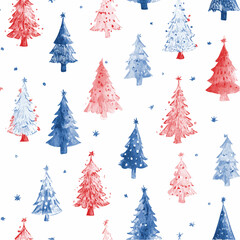 Seamless pattern of hand-painted Christmas trees, watercolor illustration style