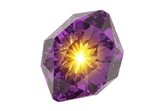 Isolated gemstone sparkling with a bright interior light, brilliant jewel, violet jewel, gem