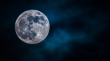 Fototapeta premium phase. Dramatic night sky featuring a full moon with subtle cloud details, evoking a serene celestial atmosphere. travel magazines, destination branding, designed for travel destination branding.