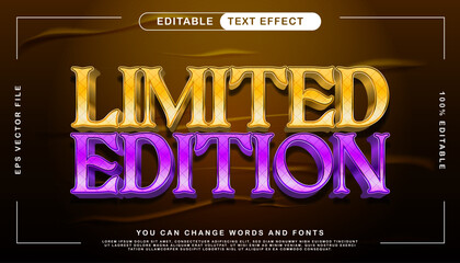 limited edition 3D editable text effect with a glossy gold and purple brushed metal texture for premium branding
