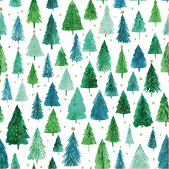 Obraz premium Seamless pattern of hand-painted Christmas trees, watercolor illustration style