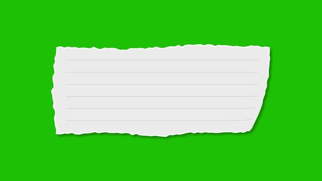 rough paper piece animation with fold effect on green screen
torn notebook paper with curled or rough edges with Green screen animation of for overlays, presentations, and video editing
