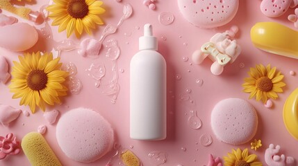 Soft Pink Background with Baby Products