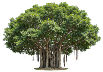 Fototapeta premium Isolated Indian Banyan tree with dense foliage, Ficus benghalensis, strangler fig plant