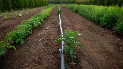 Aerial View of Precision Sprinkler System in Agricultural Field Displays Water Efficiency Techniques