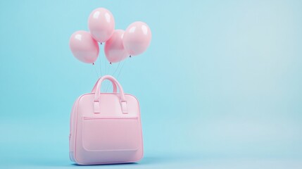 Whimsical Pastel Pink School Bag with Floating Balloons