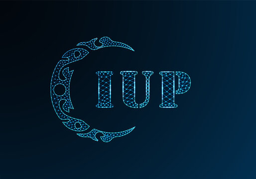 Low poly letter logo IUP design. IUP letter logo low poly vector design on blue color gradient background. IUP logo low poly design