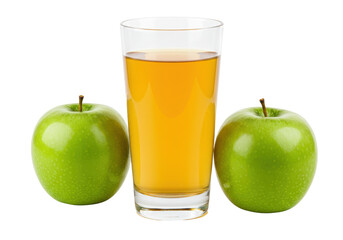 Isolated image of two green apples and a glass of fresh juice, a refreshing healthy drink