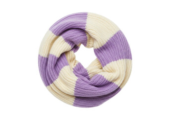 Isolated striped infinity scarf, neckwear, lavender and ecru stripes, warm knitwear item