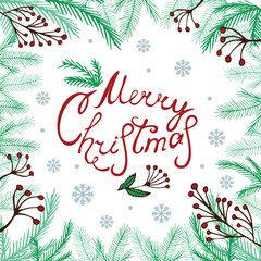 Merry Christmas calligraphy lettering isolated on white web background with holiday elements - Vector illustration